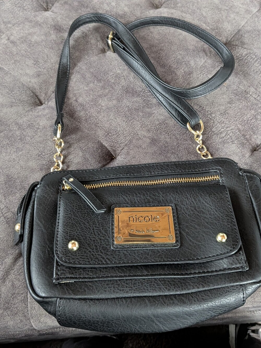Nicole by Nicole Miller Black Shoulder Bag with Gold Hardware